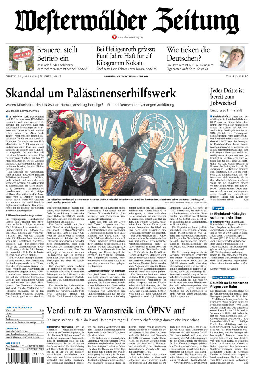 Westerwälder Zeitung vom Dienstag, 30.01.2024