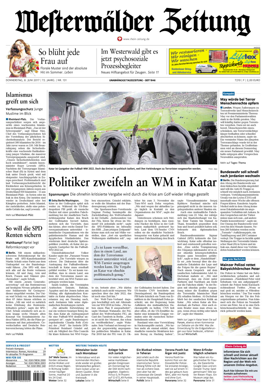 Westerwälder Zeitung vom Donnerstag, 08.06.2017