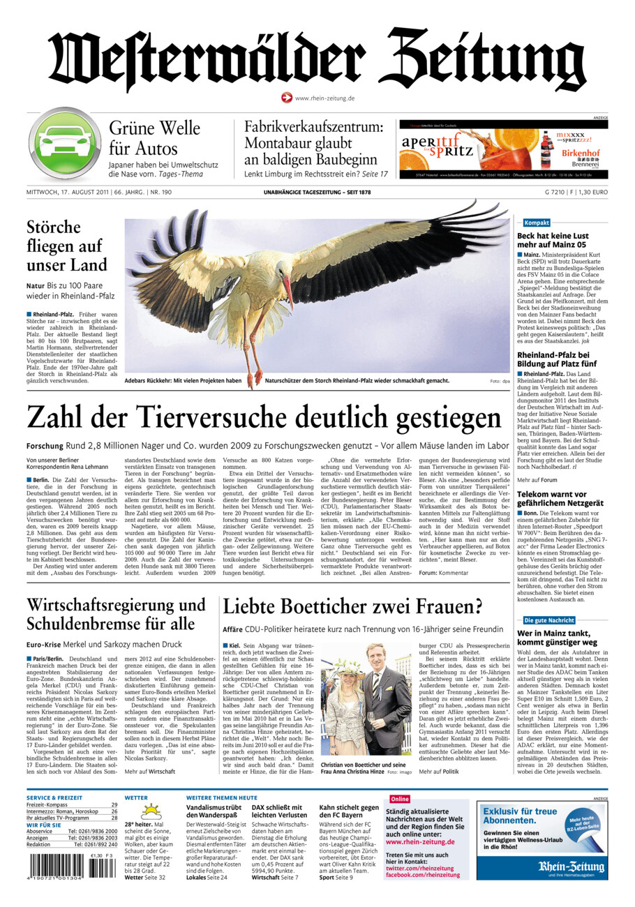 Westerwälder Zeitung vom Mittwoch, 17.08.2011