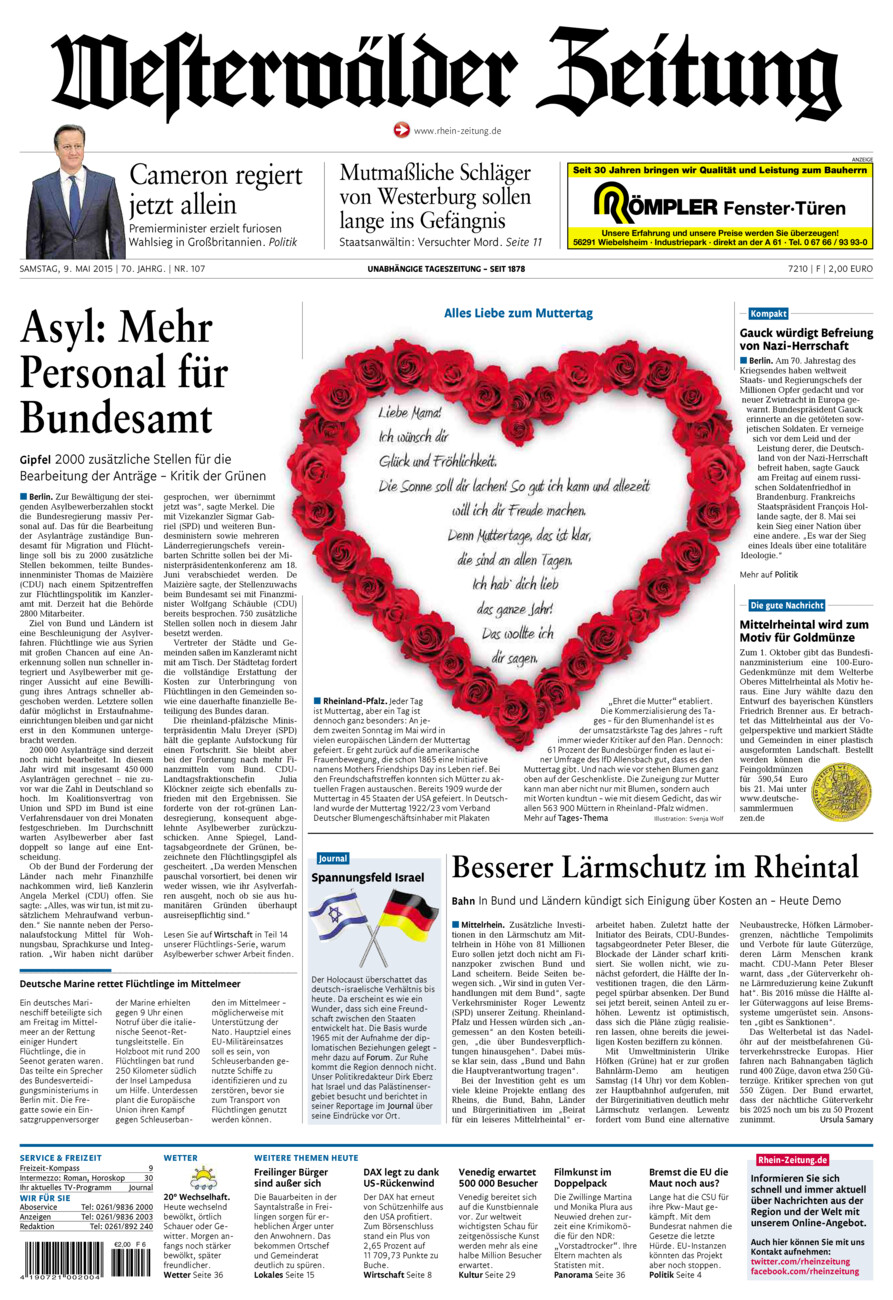 Westerwälder Zeitung vom Samstag, 09.05.2015