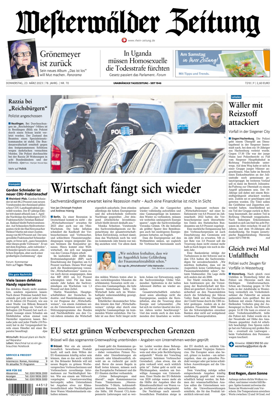 Westerwälder Zeitung vom Donnerstag, 23.03.2023