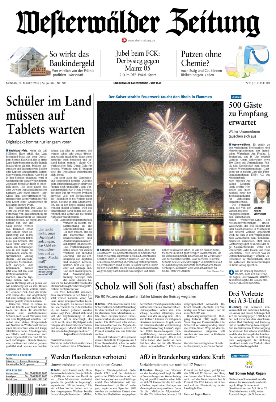 Westerwälder Zeitung vom Montag, 12.08.2019