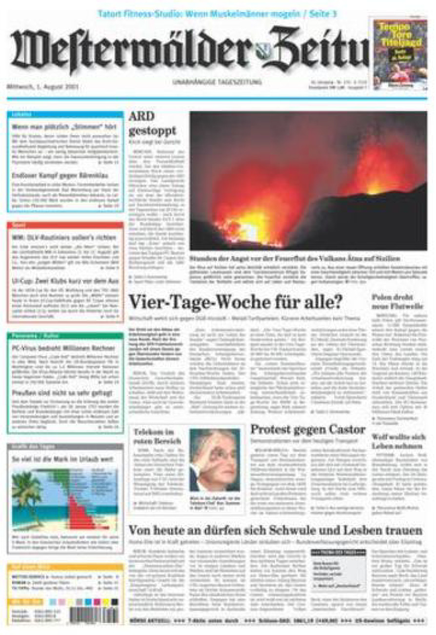 Westerwälder Zeitung vom Mittwoch, 01.08.2001