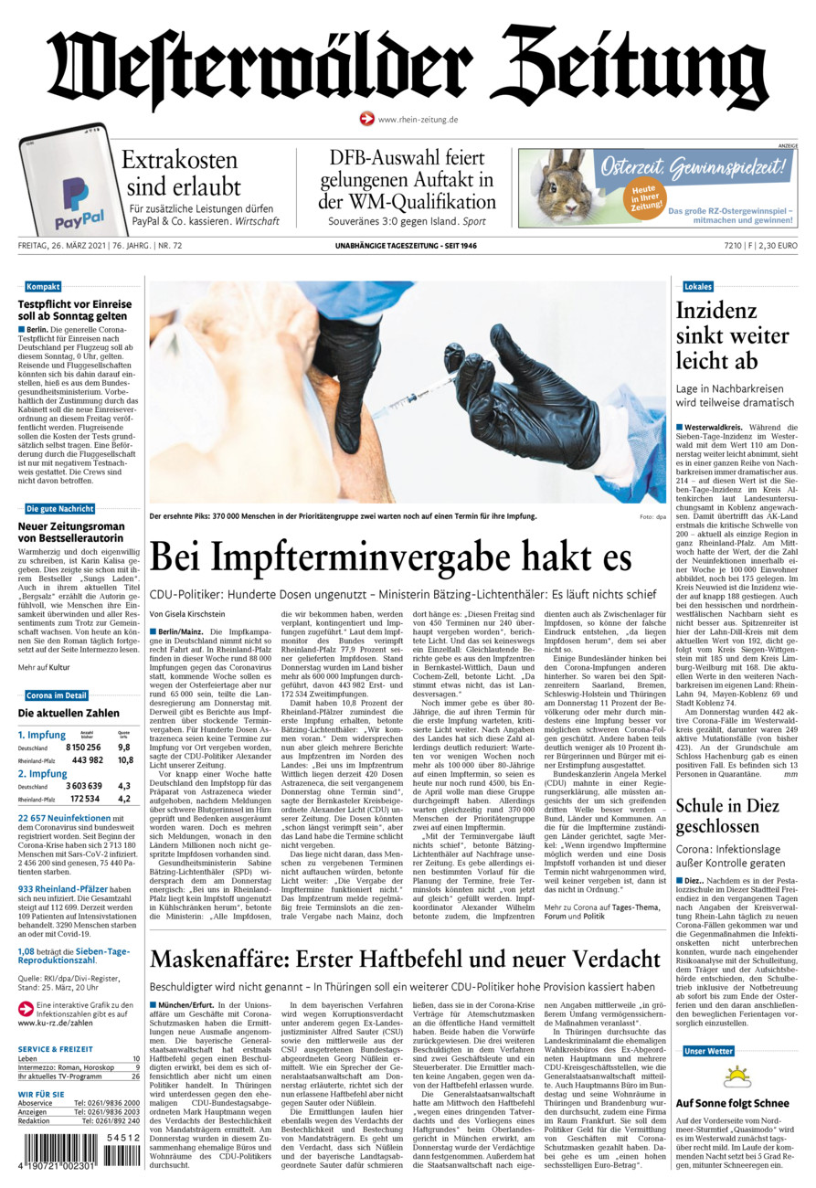 Westerwälder Zeitung vom Freitag, 26.03.2021