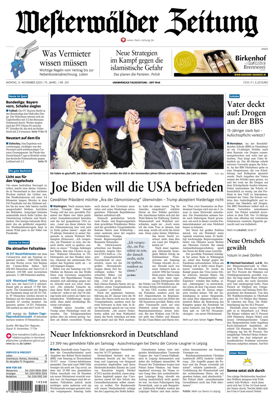 Westerwälder Zeitung vom Montag, 09.11.2020
