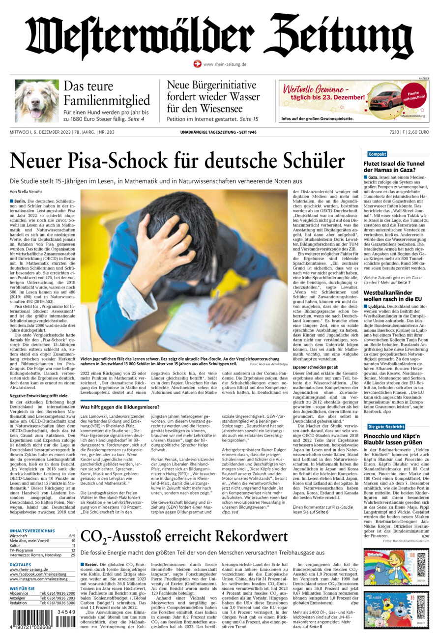 Westerwälder Zeitung vom Mittwoch, 06.12.2023