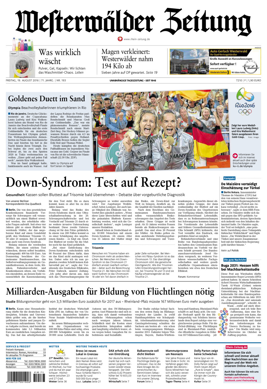 Westerwälder Zeitung vom Freitag, 19.08.2016