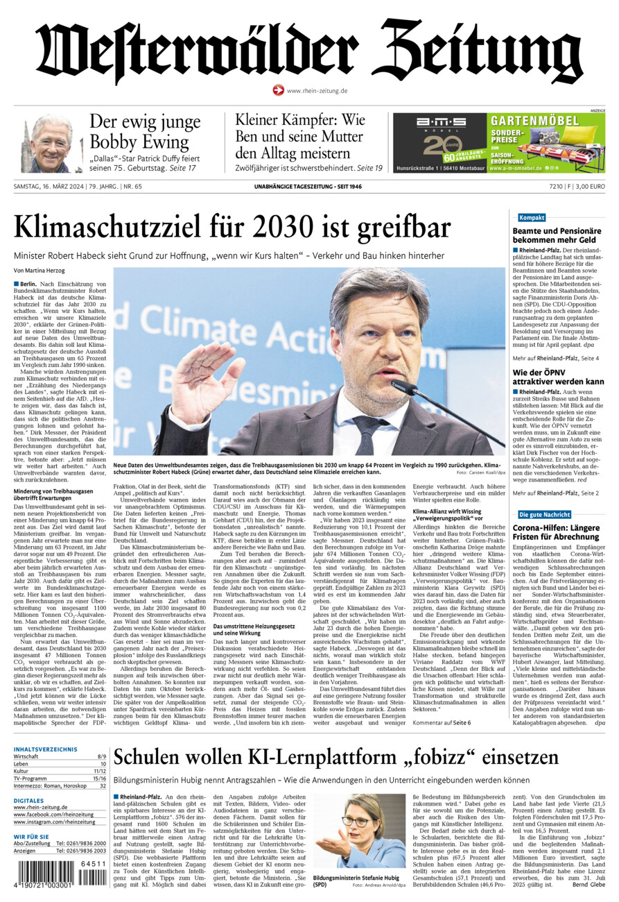 Westerwälder Zeitung vom Samstag, 16.03.2024