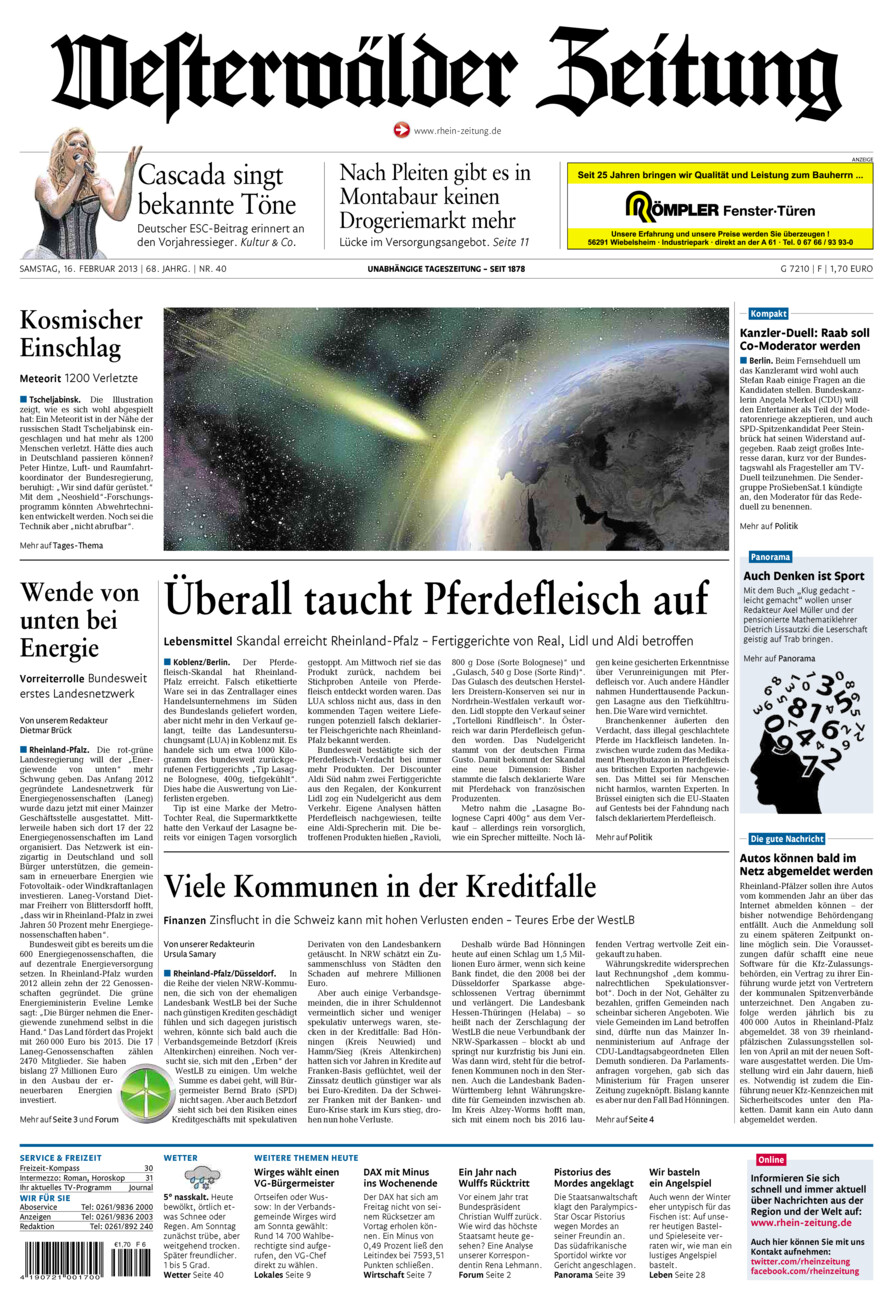 Westerwälder Zeitung vom Samstag, 16.02.2013