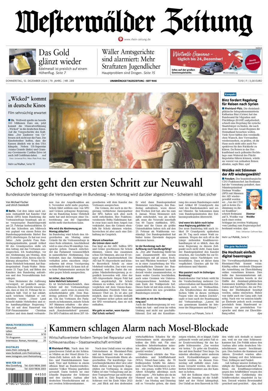 Westerwälder Zeitung vom Donnerstag, 12.12.2024