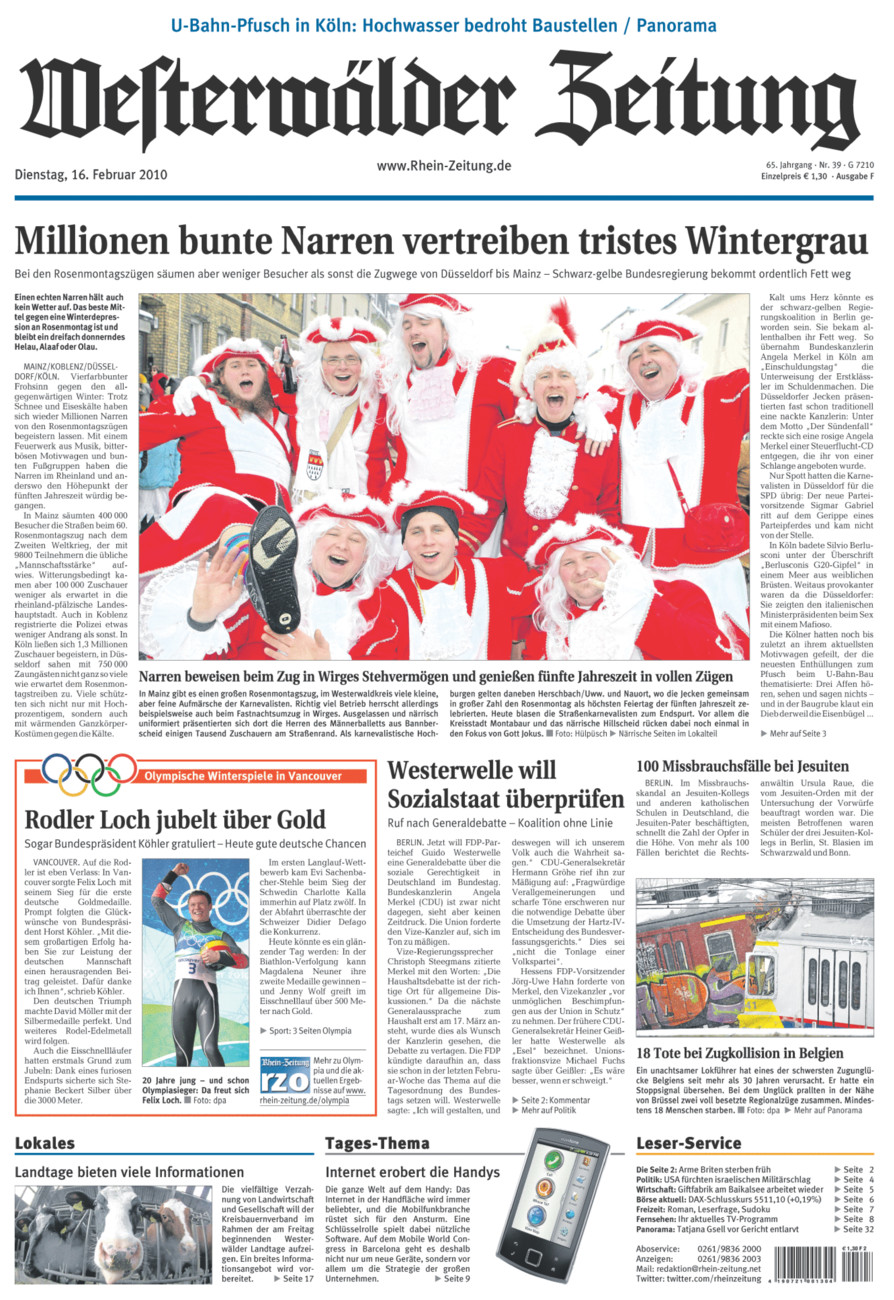 Westerwälder Zeitung vom Dienstag, 16.02.2010