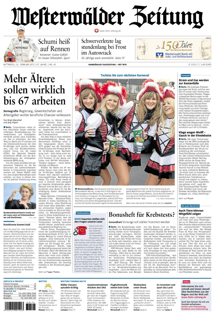 Westerwälder Zeitung vom Mittwoch, 22.02.2012