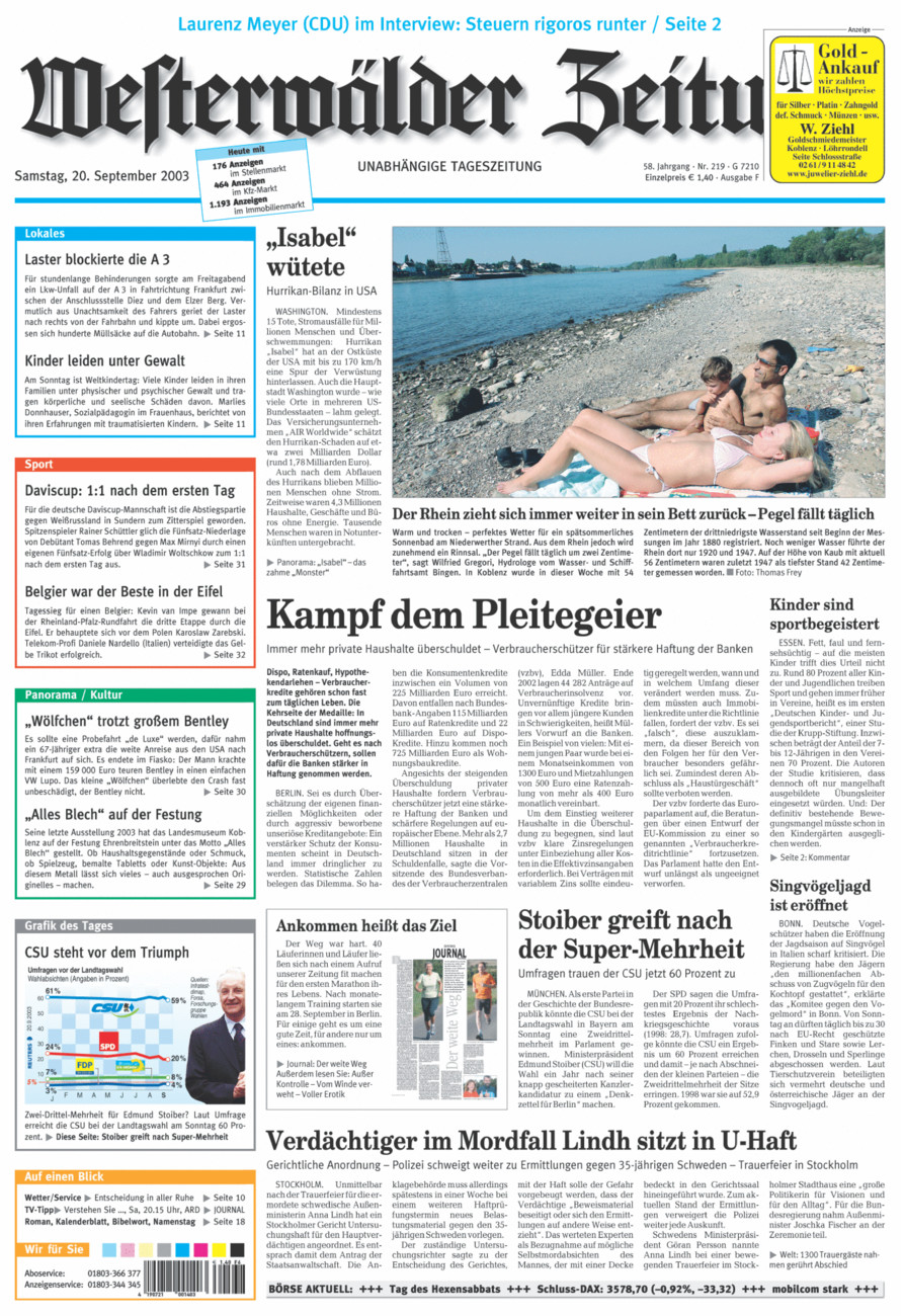 Westerwälder Zeitung vom Samstag, 20.09.2003