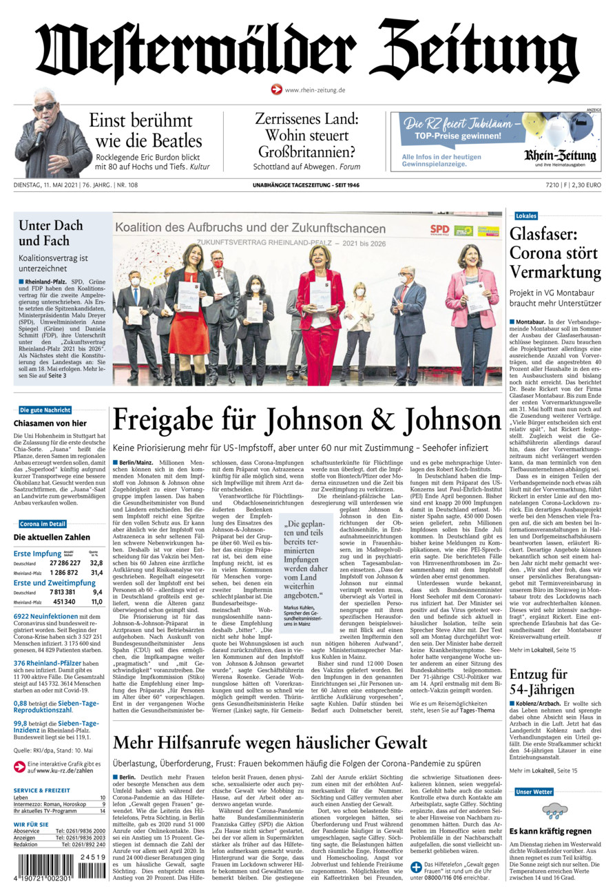 Westerwälder Zeitung vom Dienstag, 11.05.2021