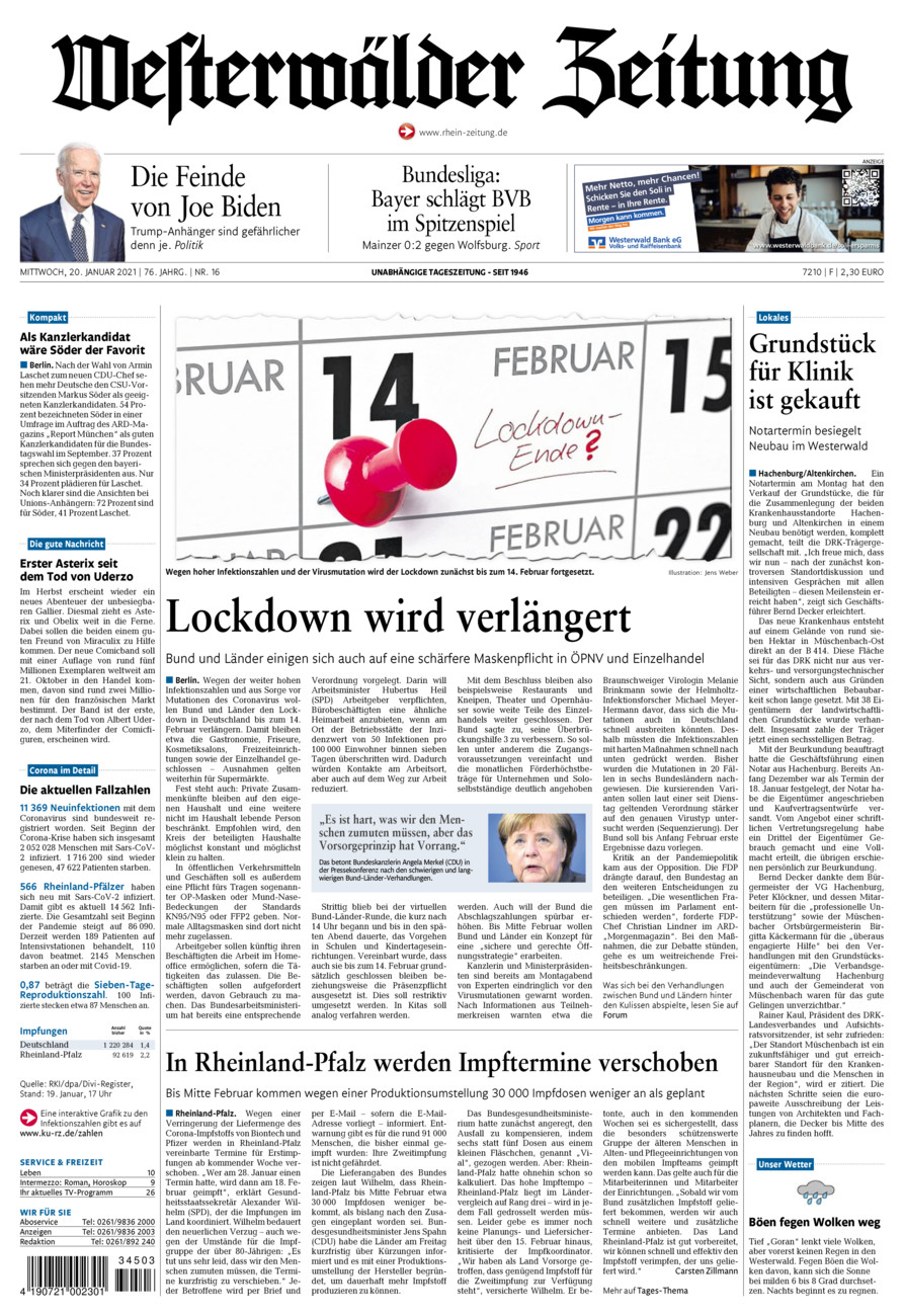 Westerwälder Zeitung vom Mittwoch, 20.01.2021