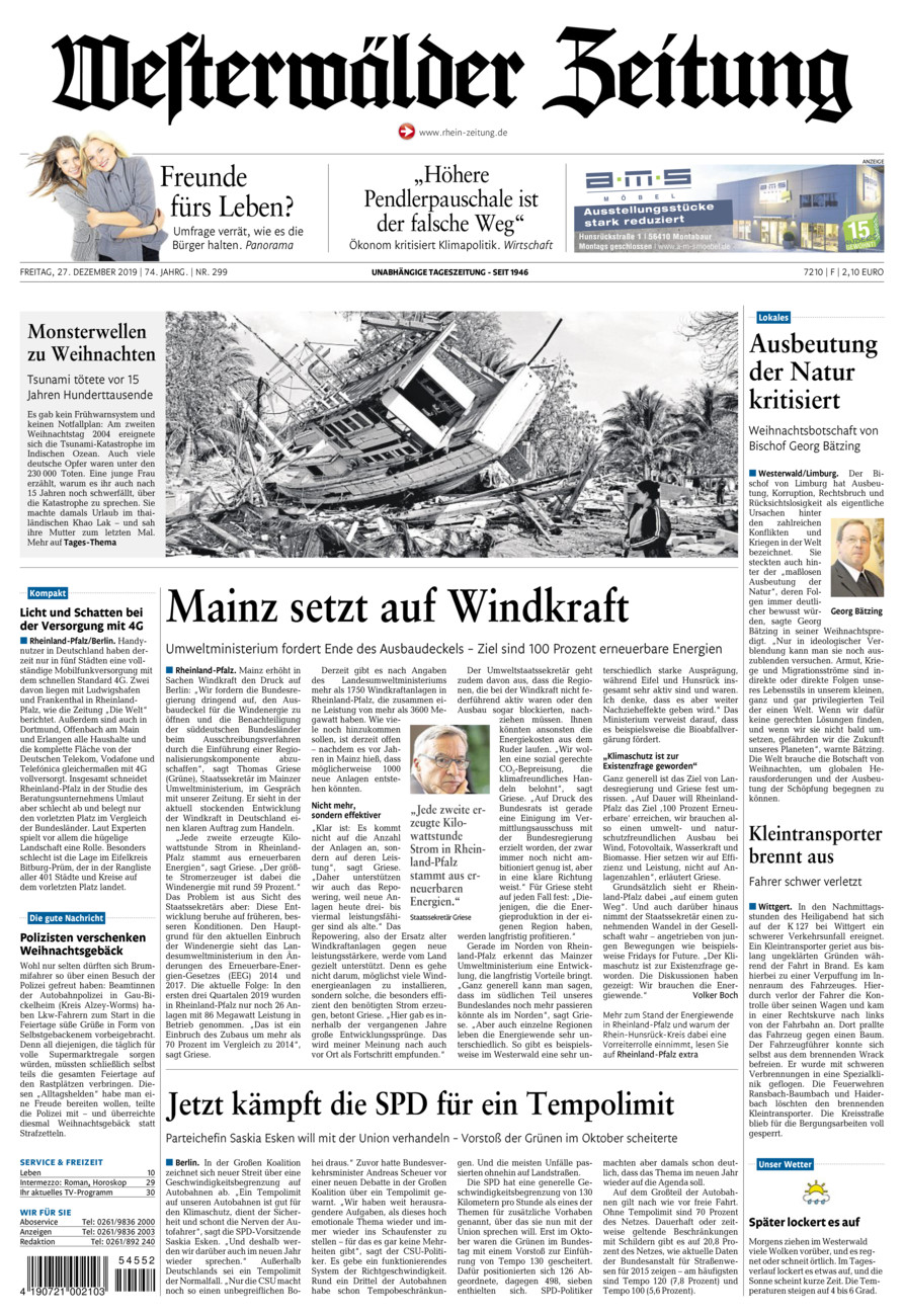 Westerwälder Zeitung vom Freitag, 27.12.2019