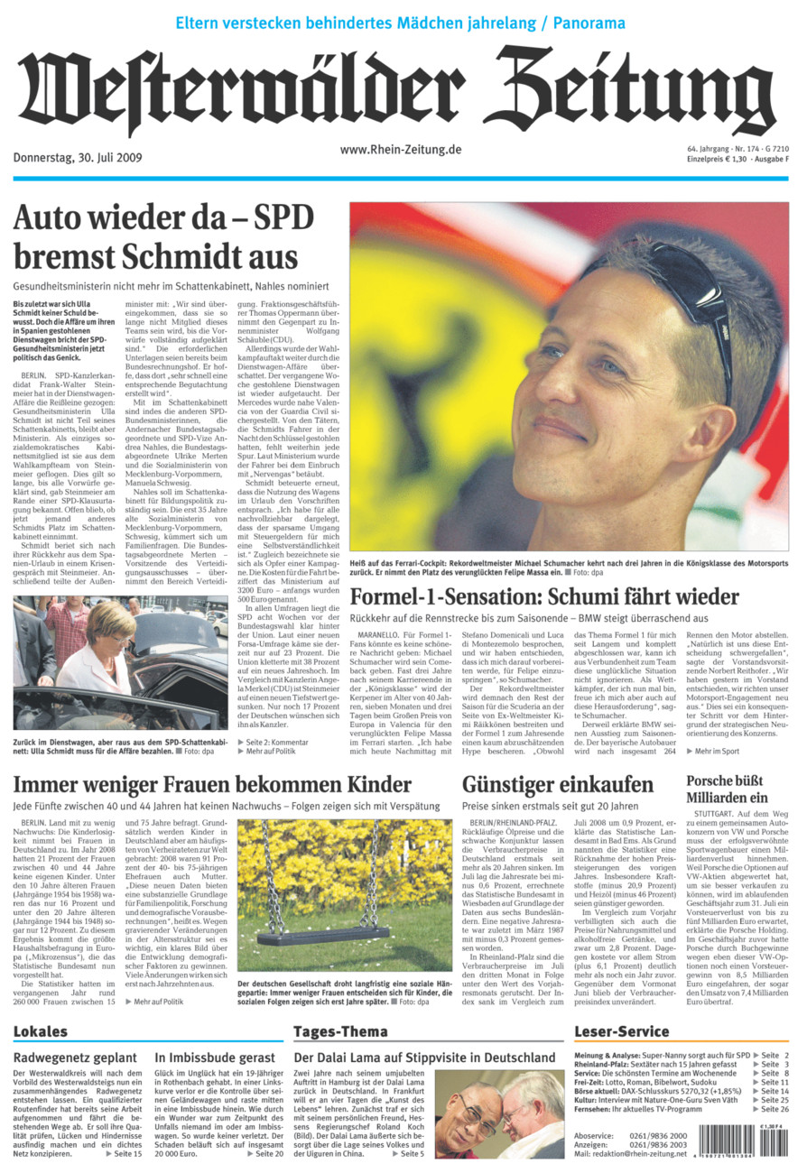 Westerwälder Zeitung vom Donnerstag, 30.07.2009