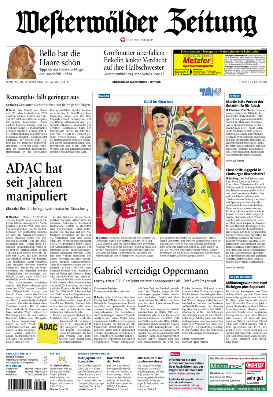 Westerwälder Zeitung vom Dienstag, 18.02.2014