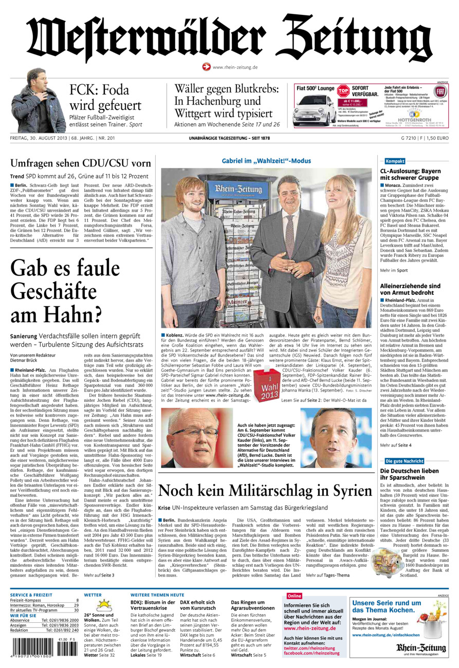 Westerwälder Zeitung vom Freitag, 30.08.2013