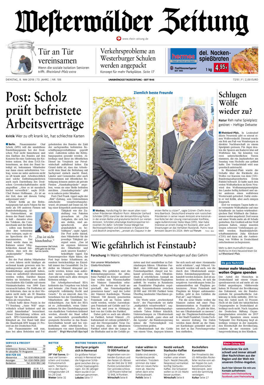 Westerwälder Zeitung vom Dienstag, 08.05.2018