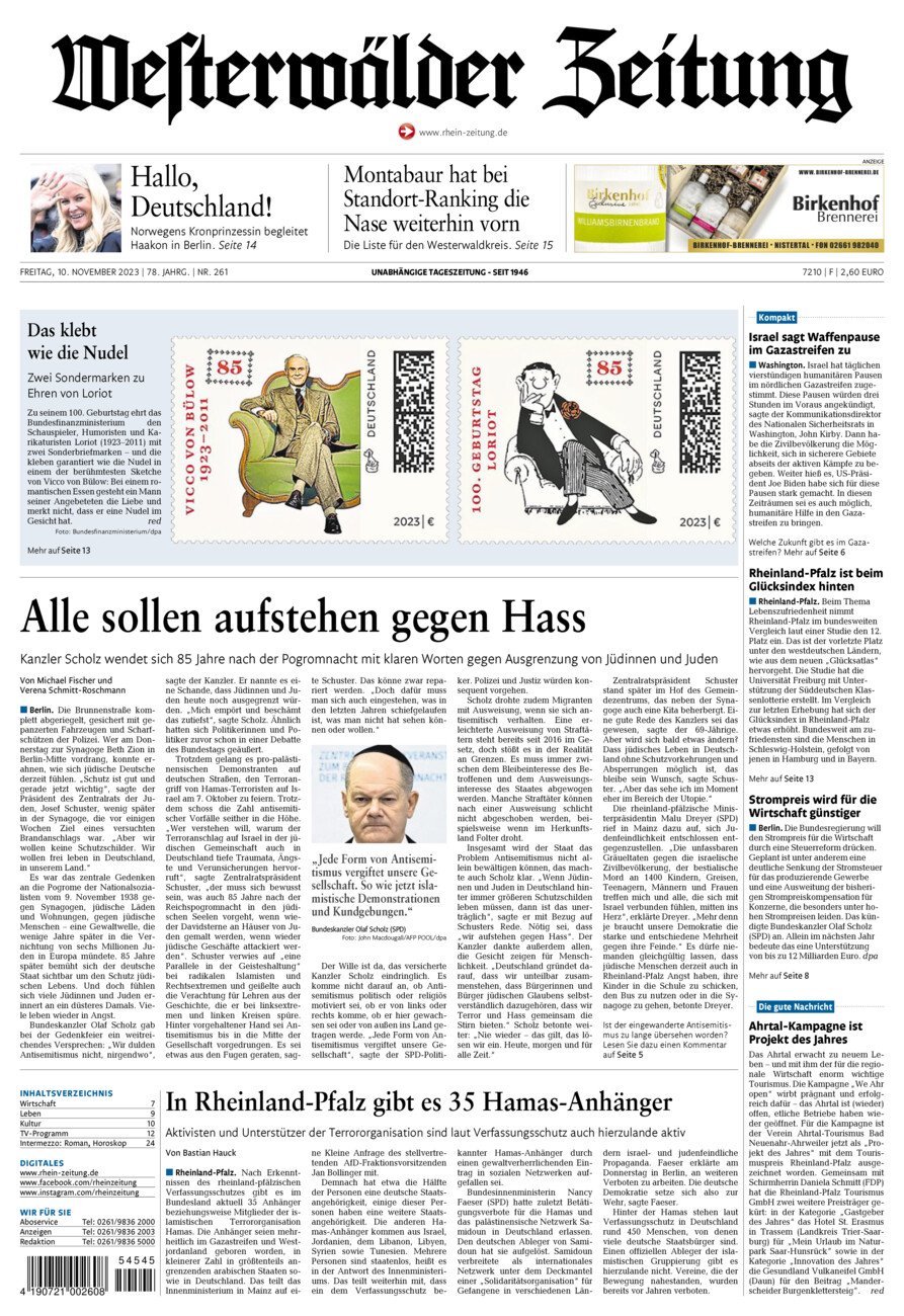 Westerwälder Zeitung vom Freitag, 10.11.2023