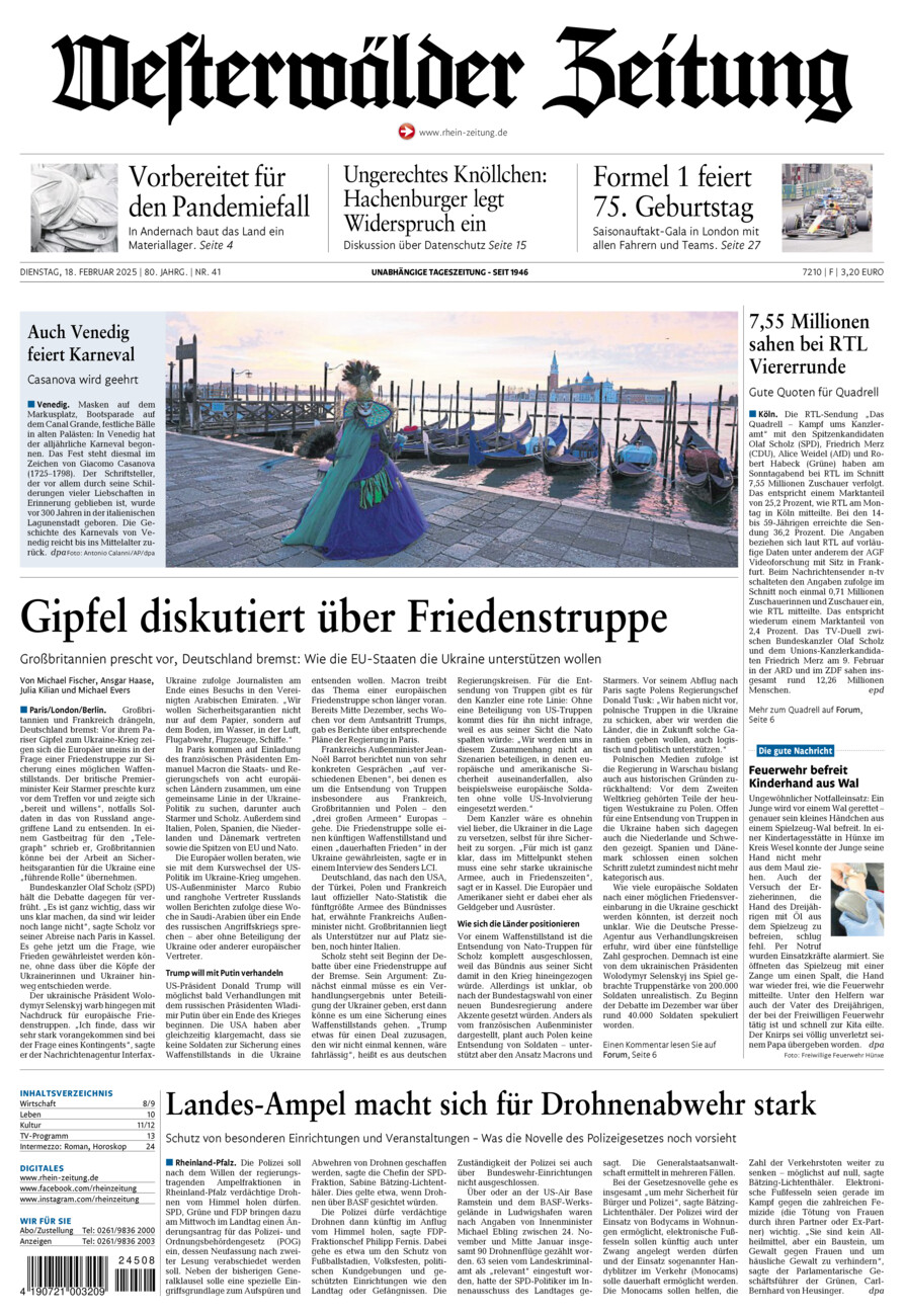 Westerwälder Zeitung vom Dienstag, 18.02.2025