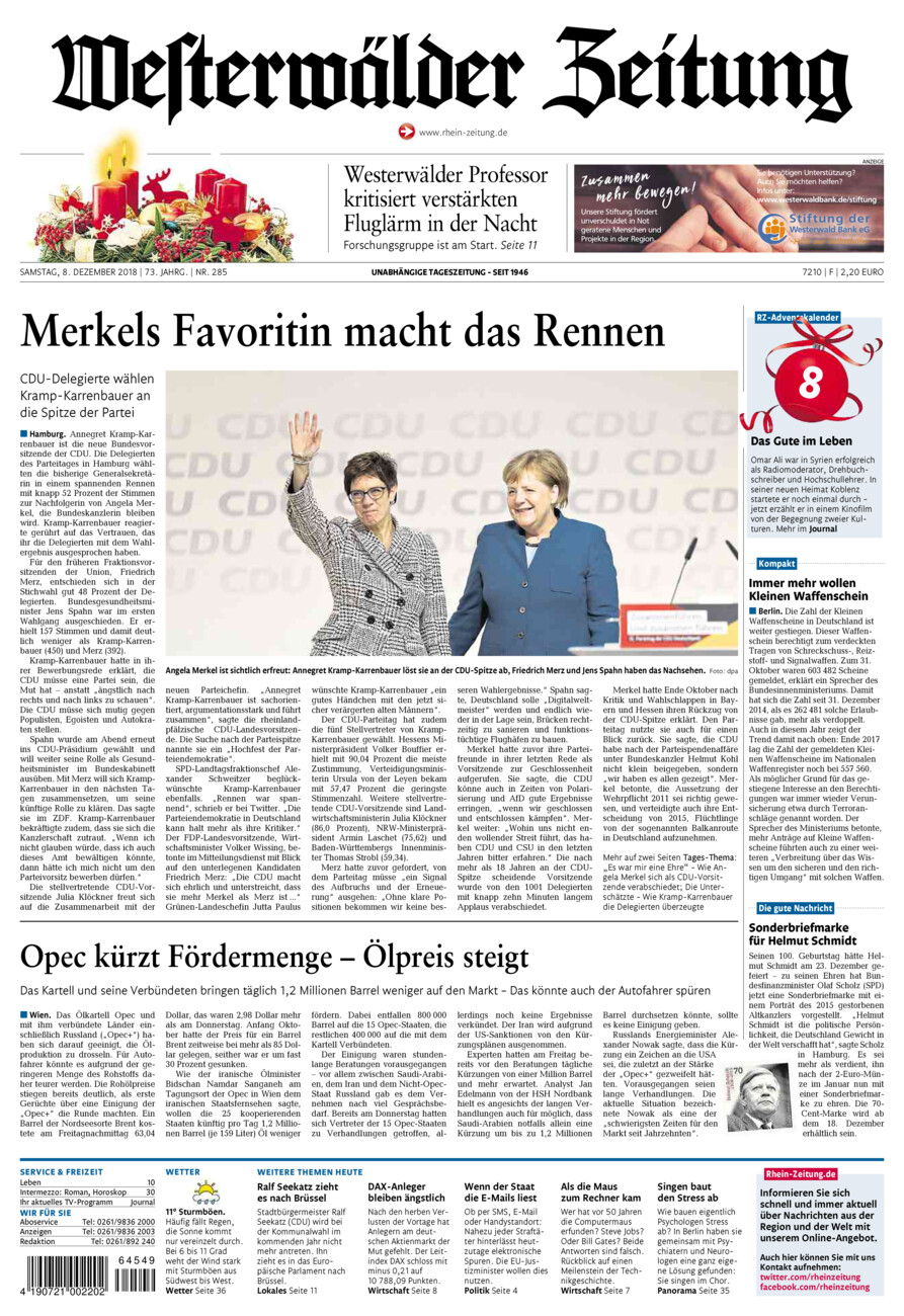 Westerwälder Zeitung vom Samstag, 08.12.2018