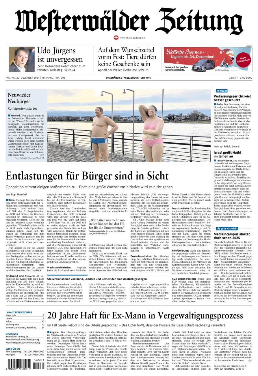 Westerwälder Zeitung vom Freitag, 20.12.2024