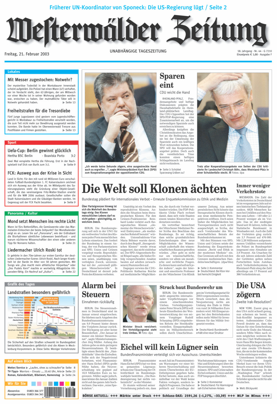Westerwälder Zeitung vom Freitag, 21.02.2003