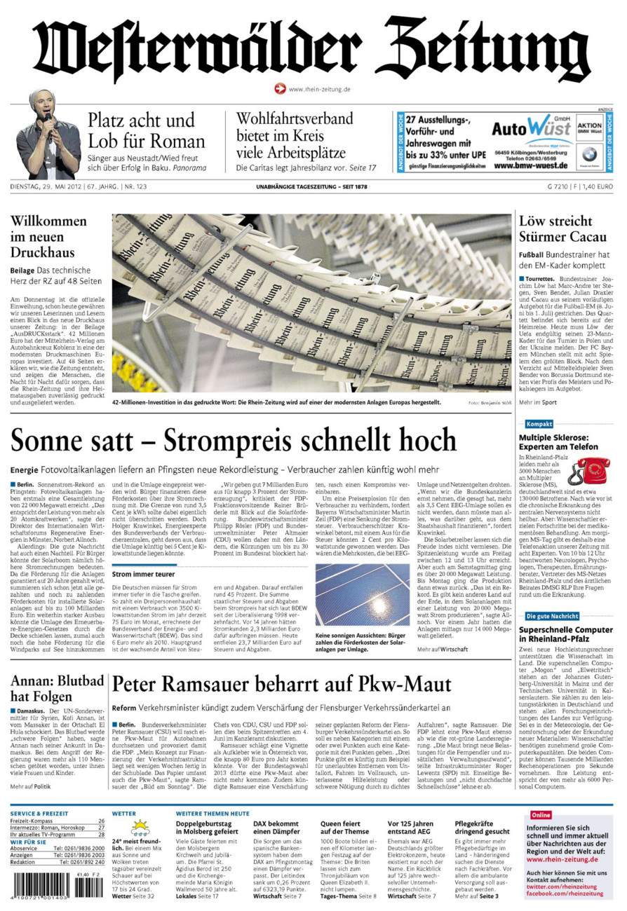 Westerwälder Zeitung vom Dienstag, 29.05.2012