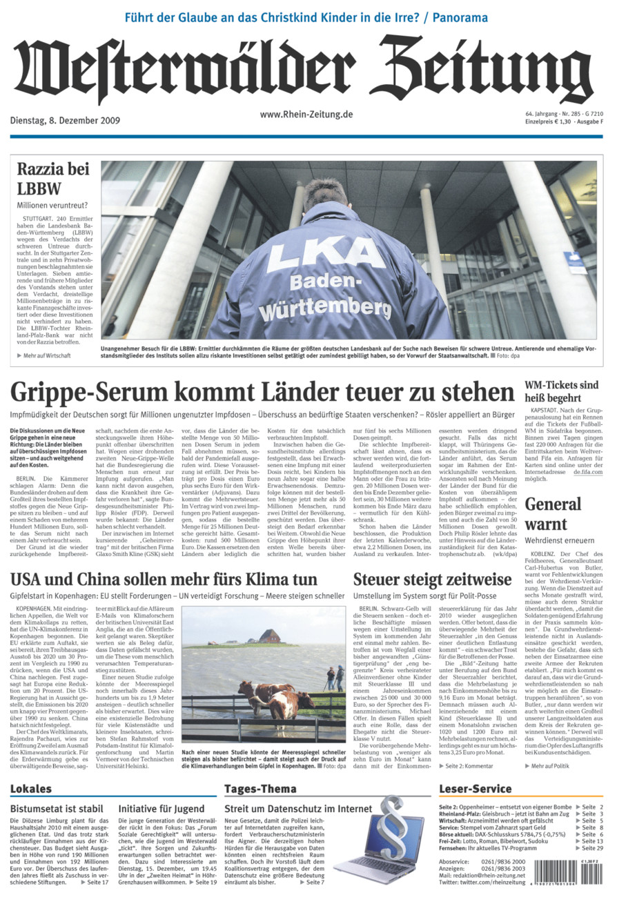 Westerwälder Zeitung vom Dienstag, 08.12.2009