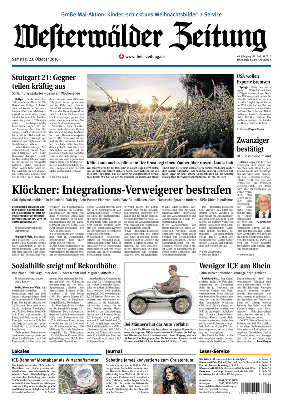 Westerwälder Zeitung vom Samstag, 23.10.2010