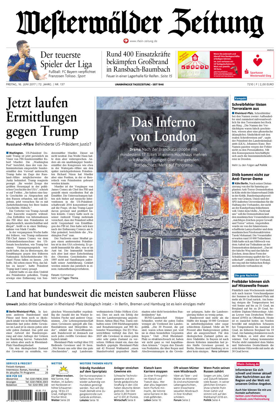 Westerwälder Zeitung vom Freitag, 16.06.2017