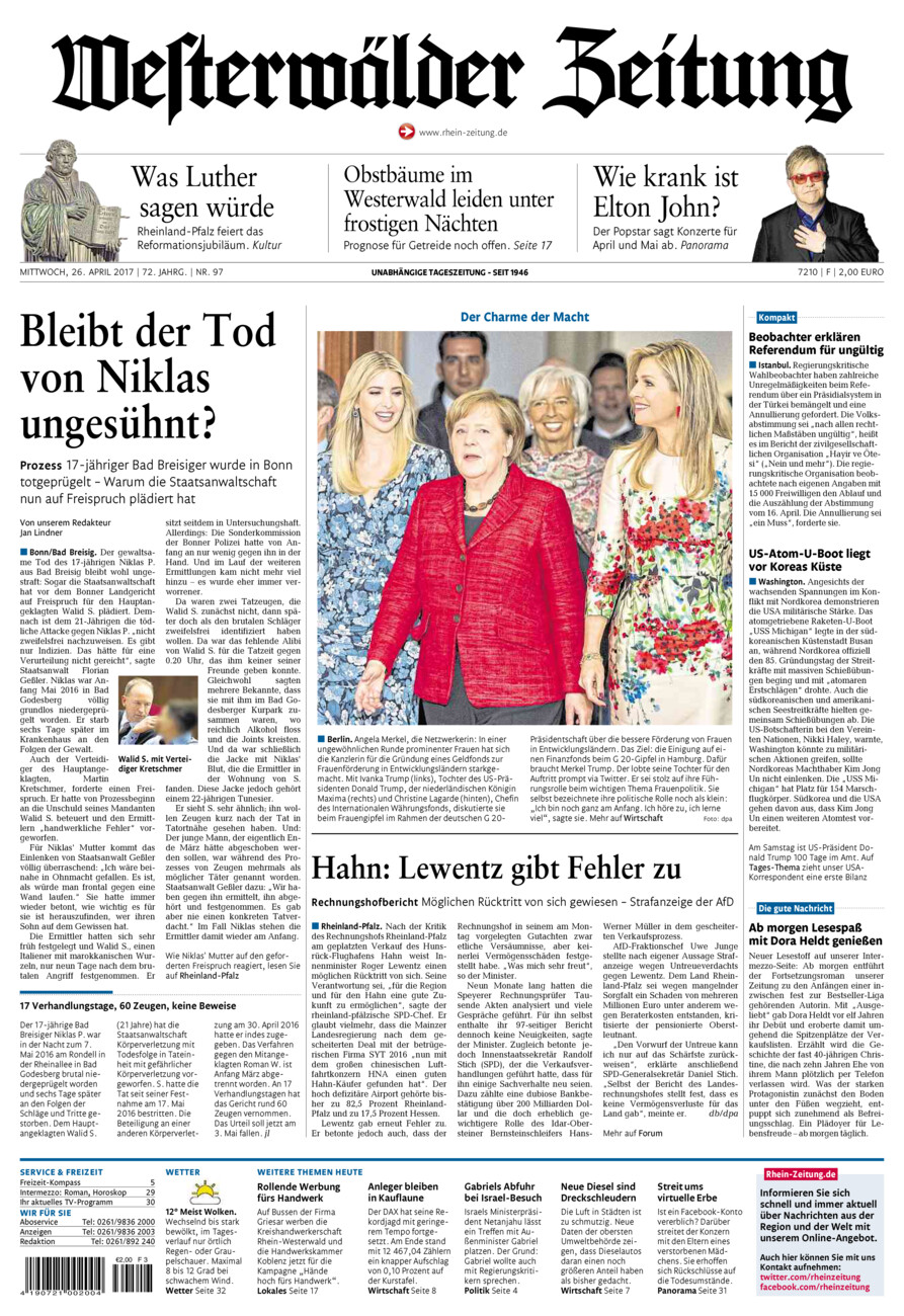 Westerwälder Zeitung vom Mittwoch, 26.04.2017