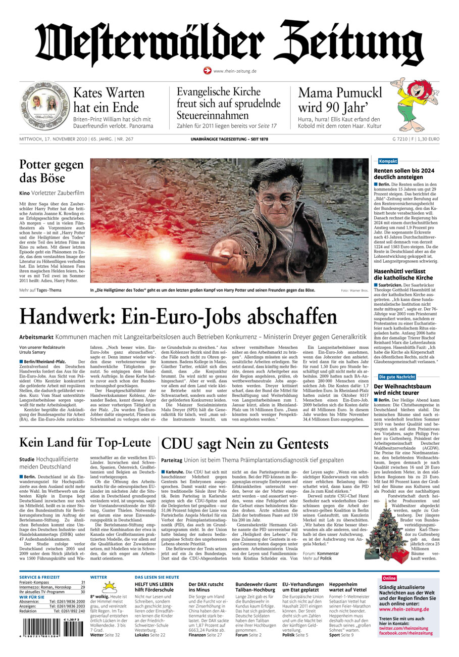 Westerwälder Zeitung vom Mittwoch, 17.11.2010
