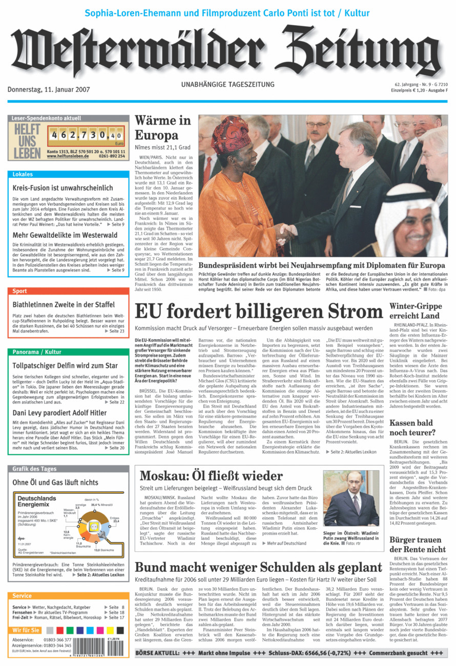 Westerwälder Zeitung vom Donnerstag, 11.01.2007