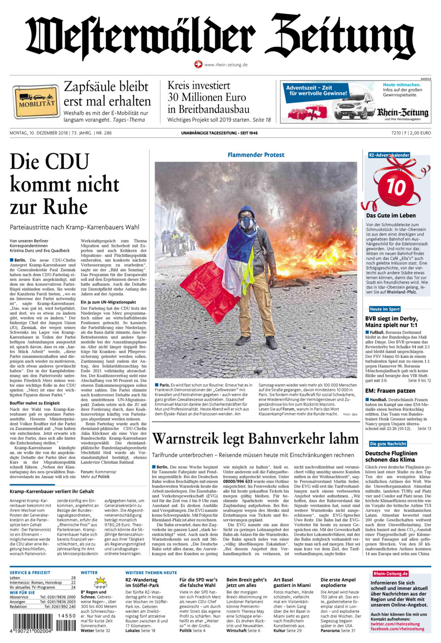 Westerwälder Zeitung vom Montag, 10.12.2018