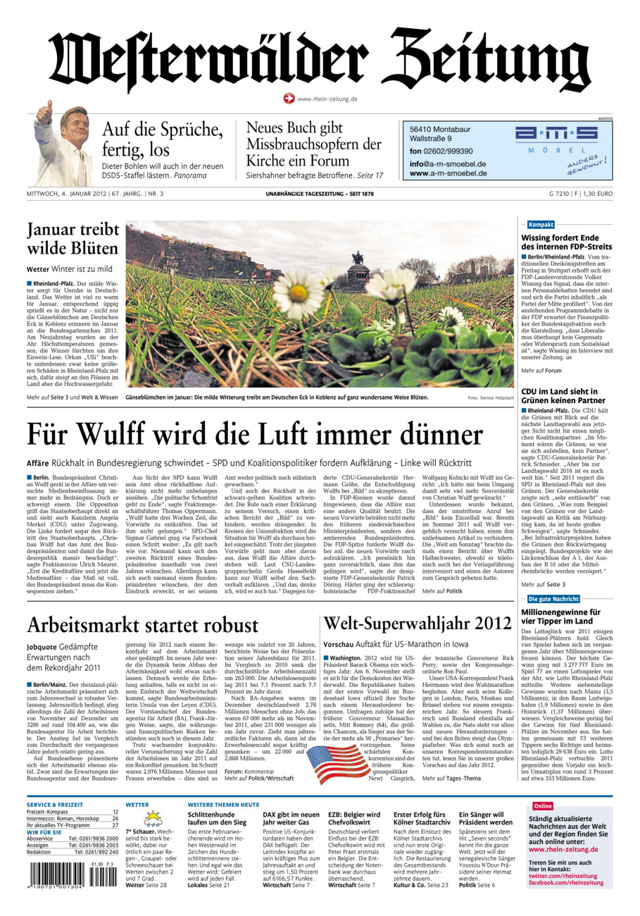 Westerwälder Zeitung vom Mittwoch, 04.01.2012