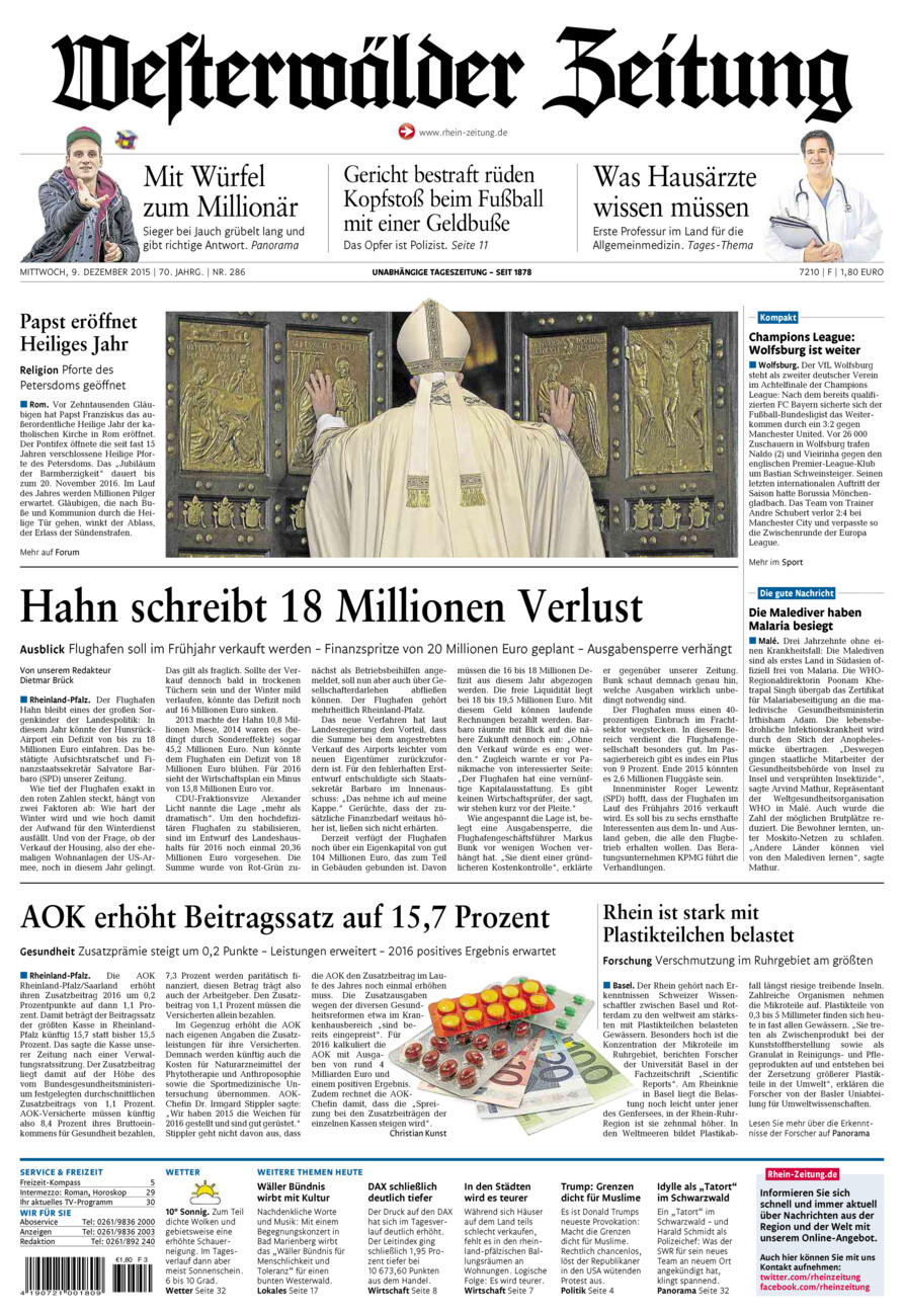 Westerwälder Zeitung vom Mittwoch, 09.12.2015