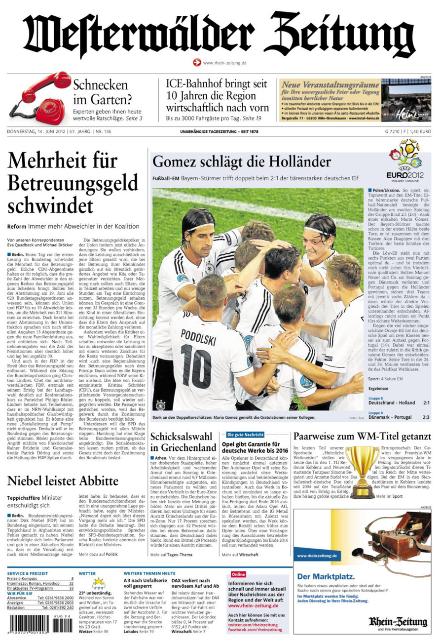 Westerwälder Zeitung vom Donnerstag, 14.06.2012