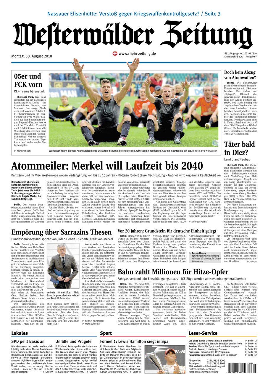 Westerwälder Zeitung vom Montag, 30.08.2010