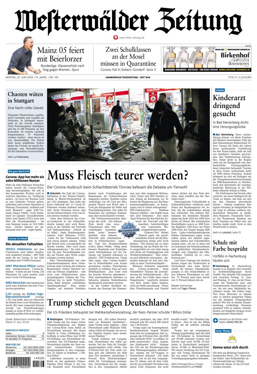Westerwälder Zeitung vom Montag, 22.06.2020