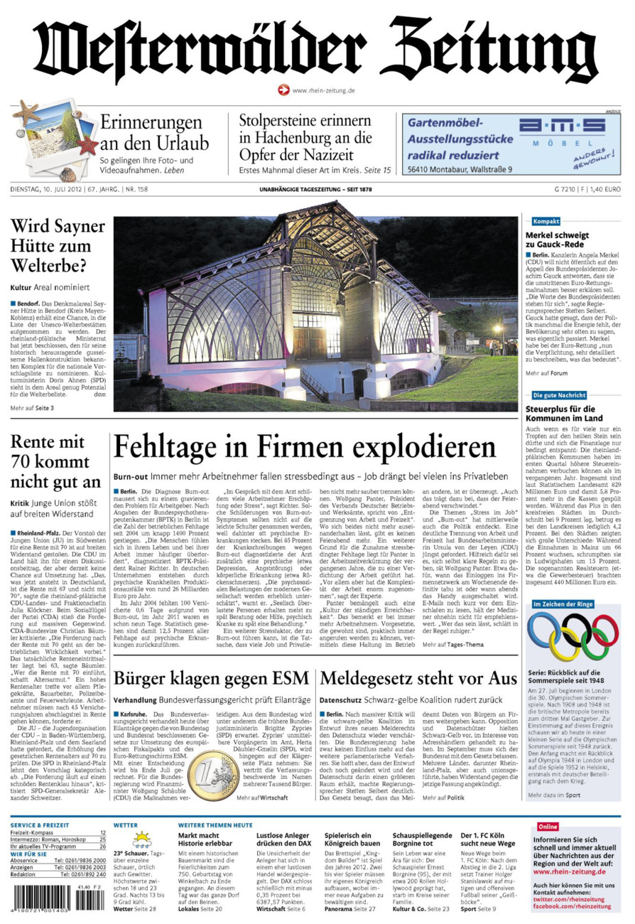 Westerwälder Zeitung vom Dienstag, 10.07.2012