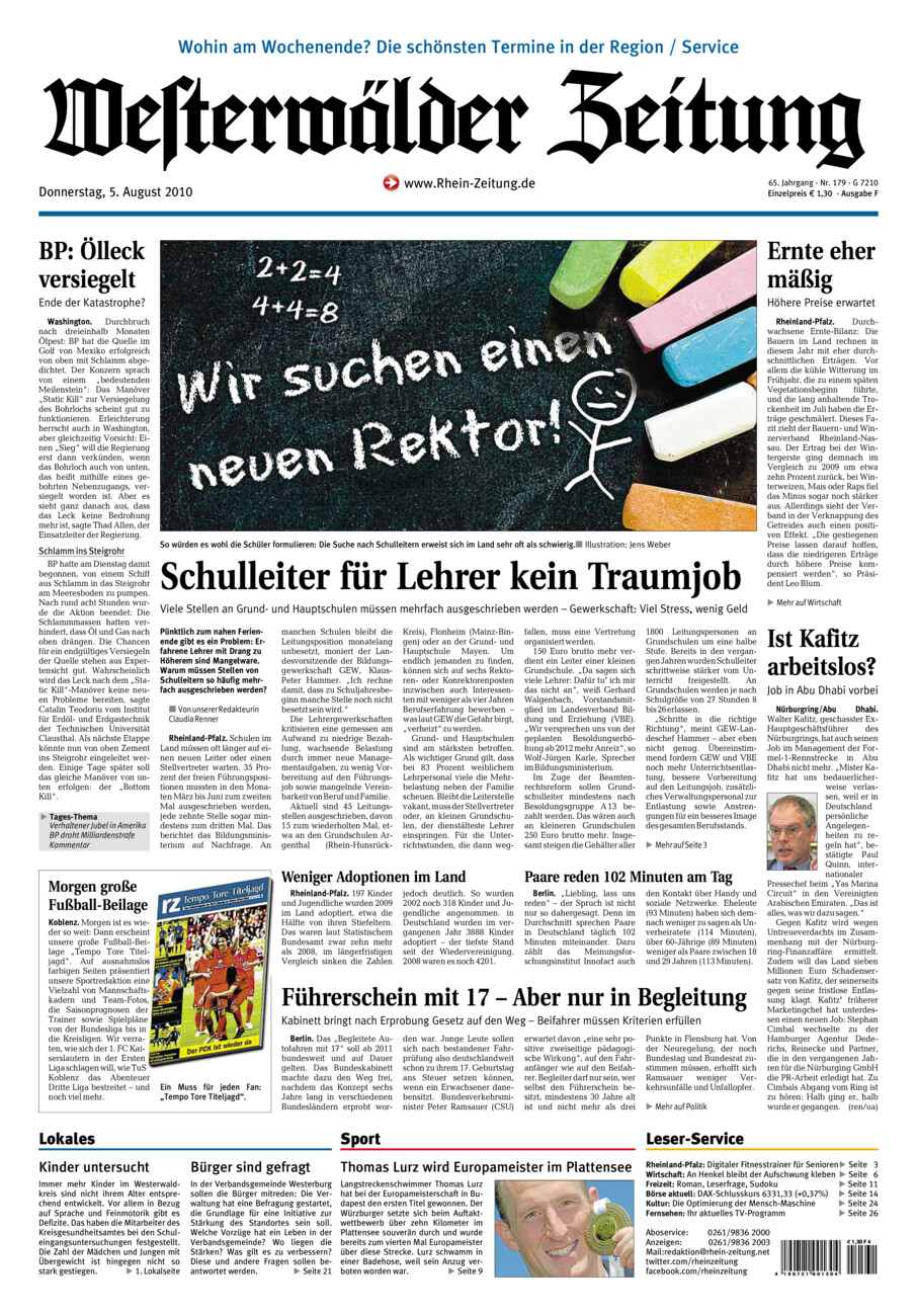 Westerwälder Zeitung vom Donnerstag, 05.08.2010