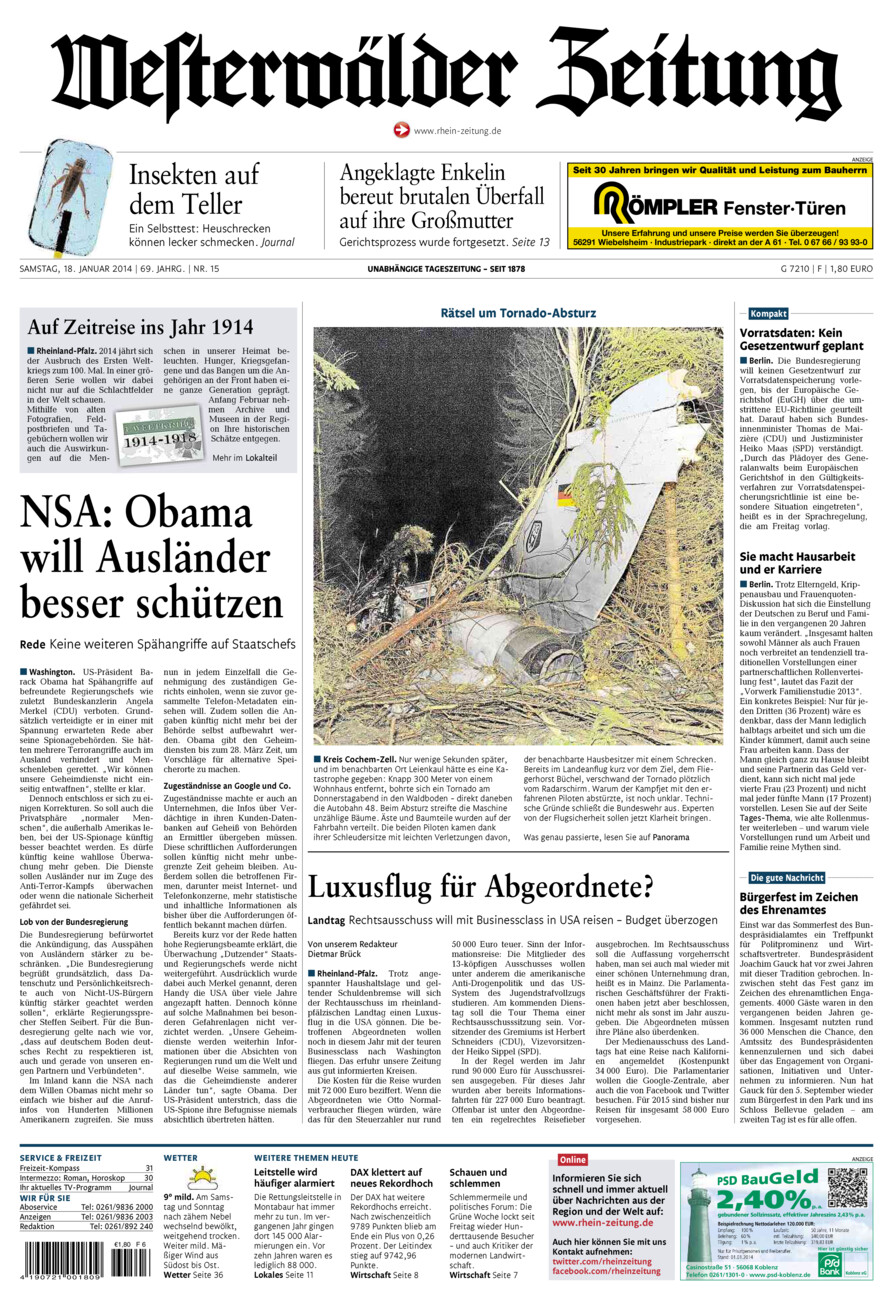 Westerwälder Zeitung vom Samstag, 18.01.2014
