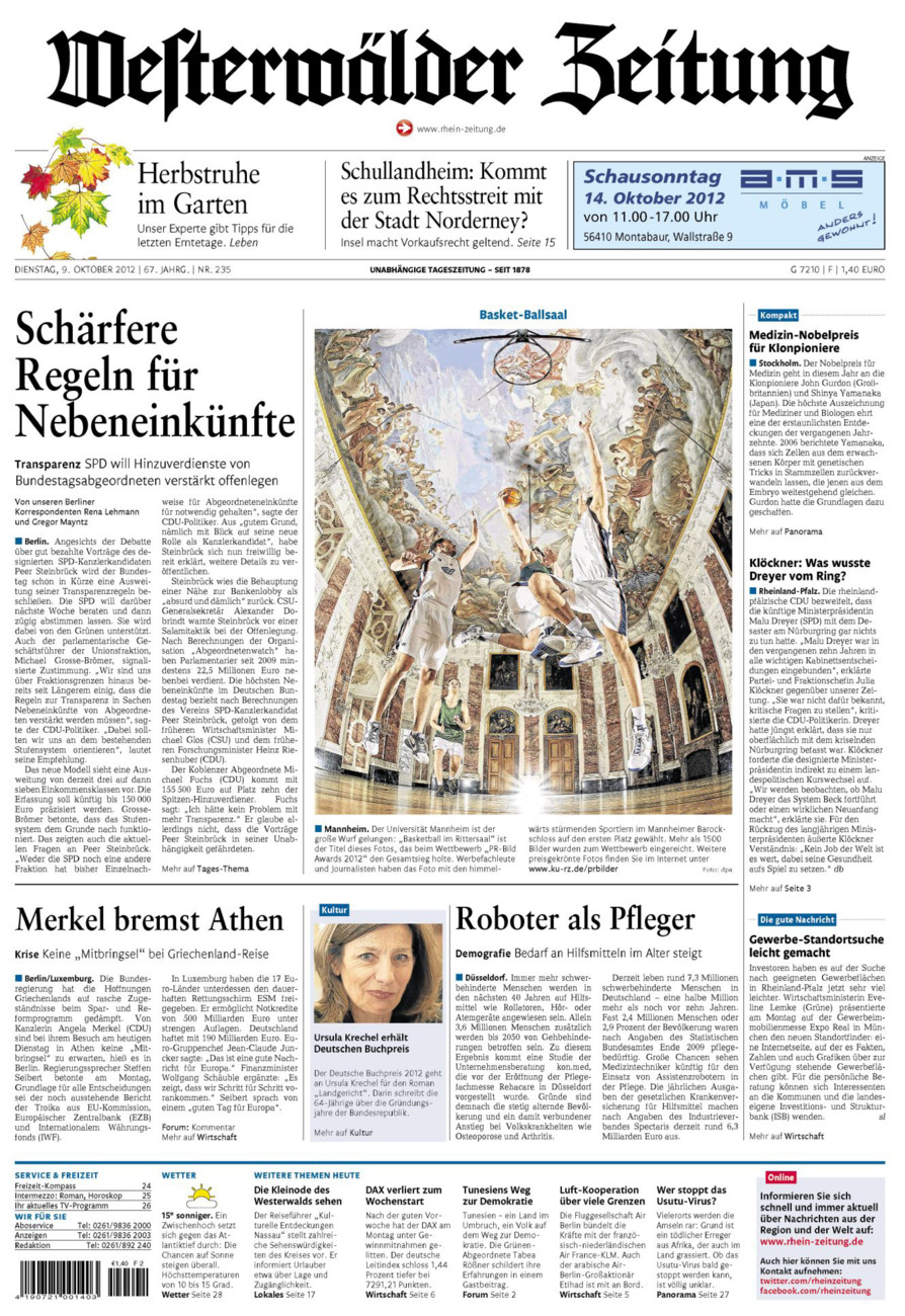 Westerwälder Zeitung vom Dienstag, 09.10.2012