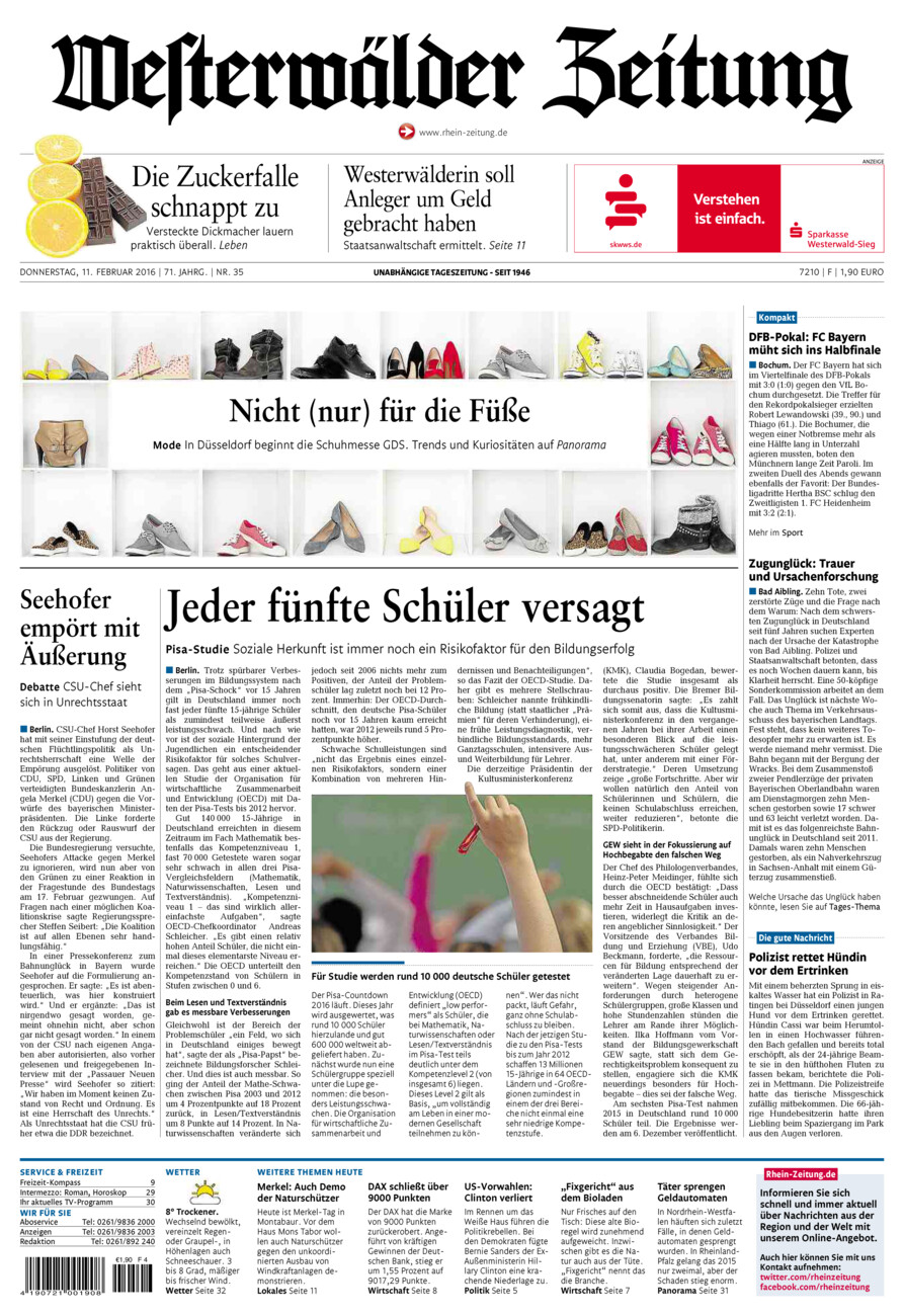 Westerwälder Zeitung vom Donnerstag, 11.02.2016