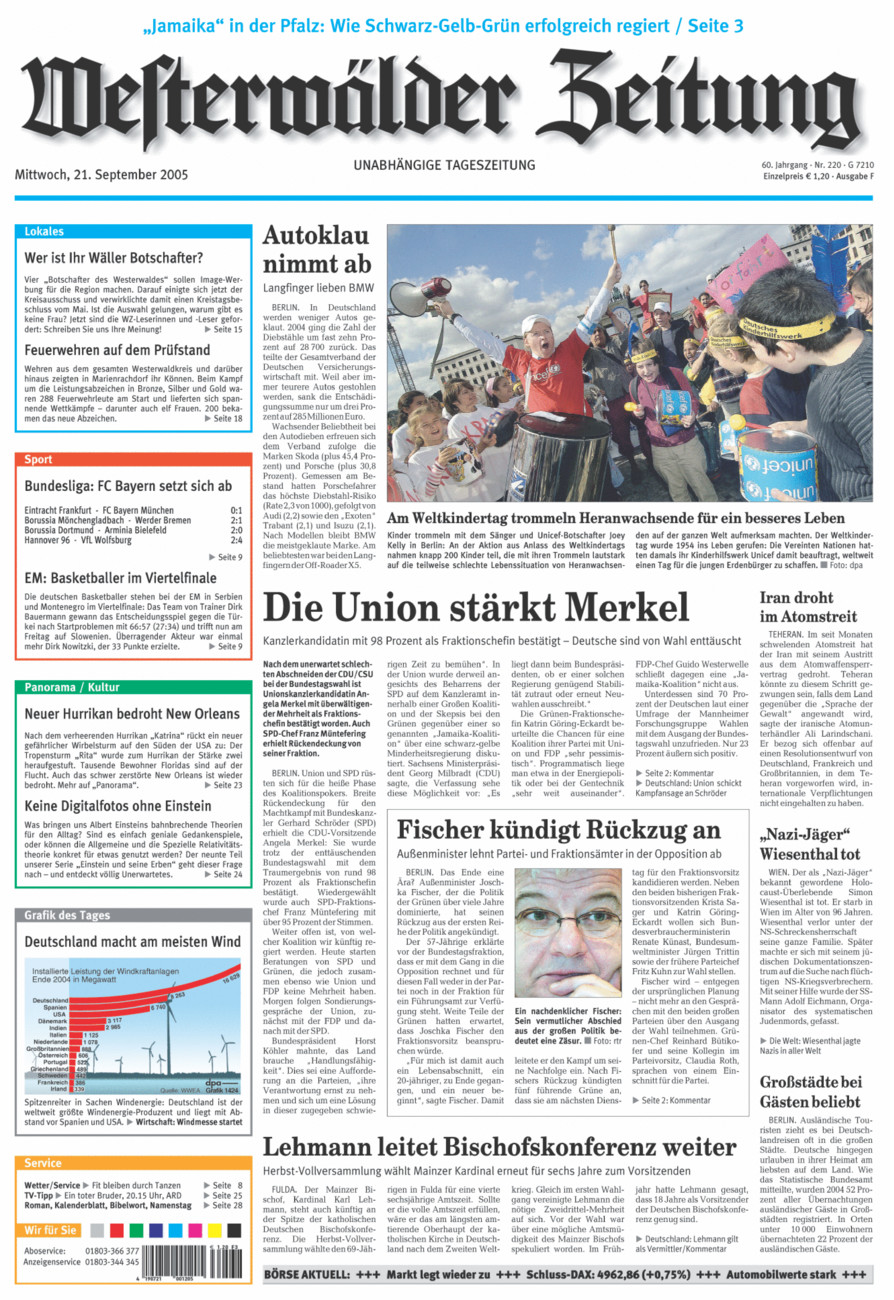 Westerwälder Zeitung vom Mittwoch, 21.09.2005