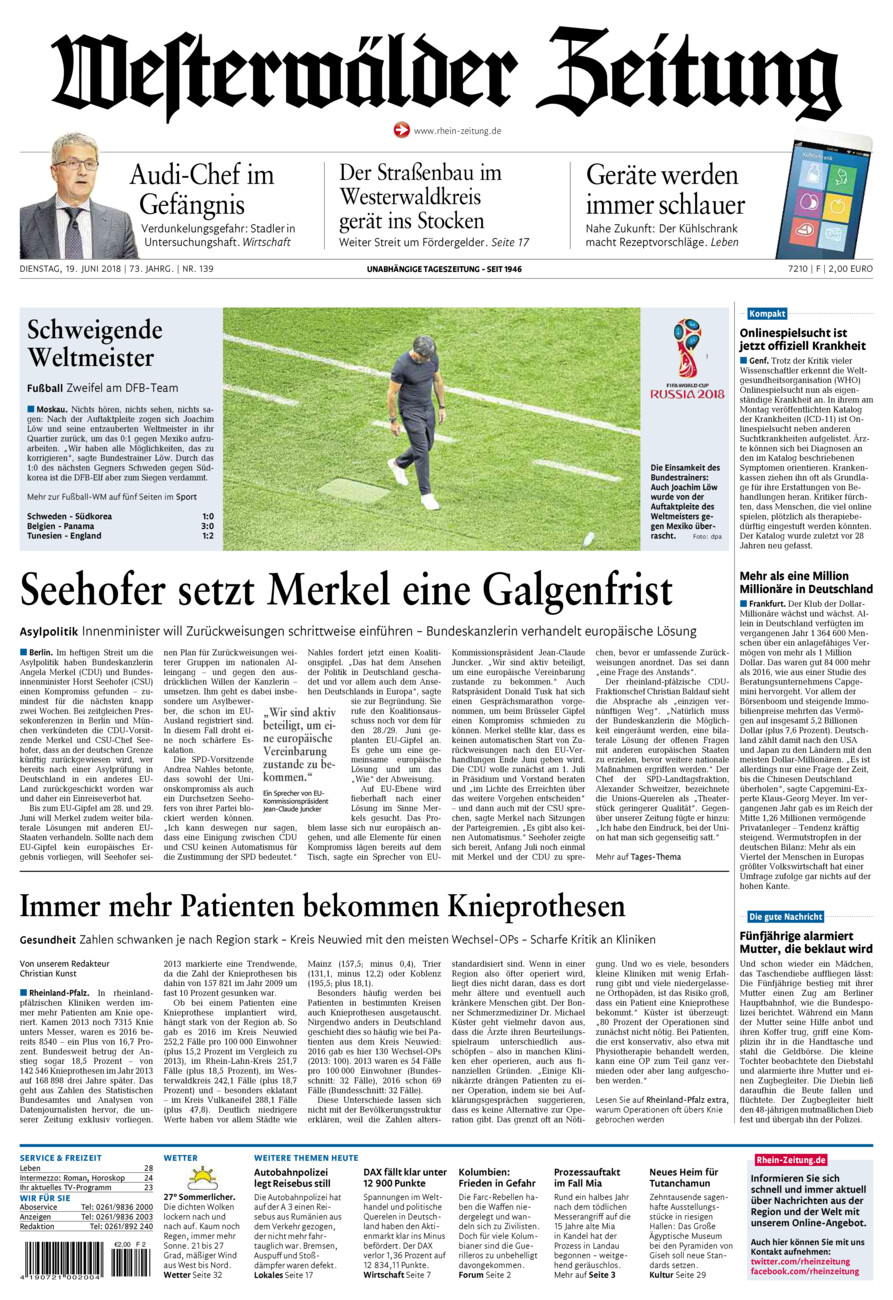 Westerwälder Zeitung vom Dienstag, 19.06.2018