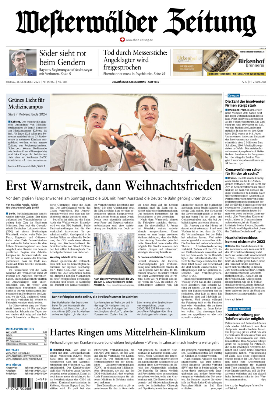 Westerwälder Zeitung vom Freitag, 08.12.2023